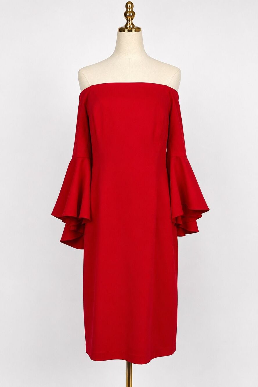 NWT Calvin Klein Red Off Shoulder Bell Sleeve Sheath Cocktail Dress 12